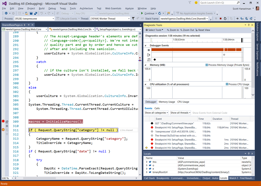 Diagnostics Tools in Visual Studio 2015