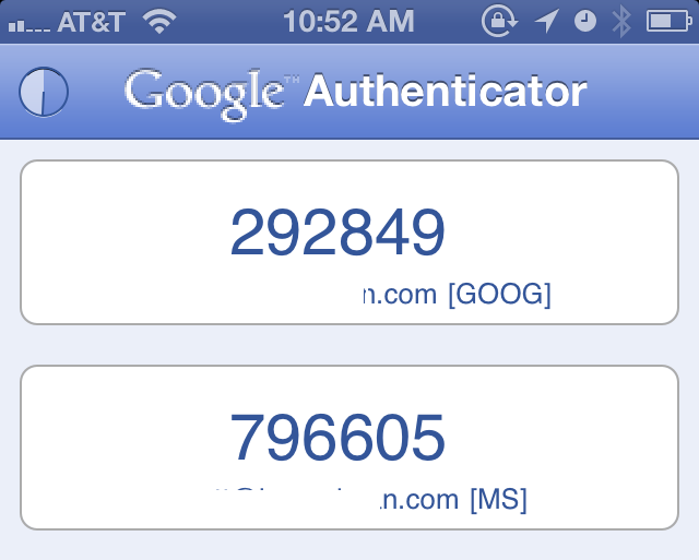 Two factor auth for Microosft and Google within the Google Authenticator app