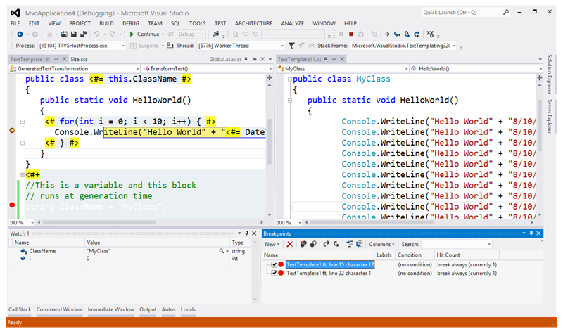 Debugging a T4 template